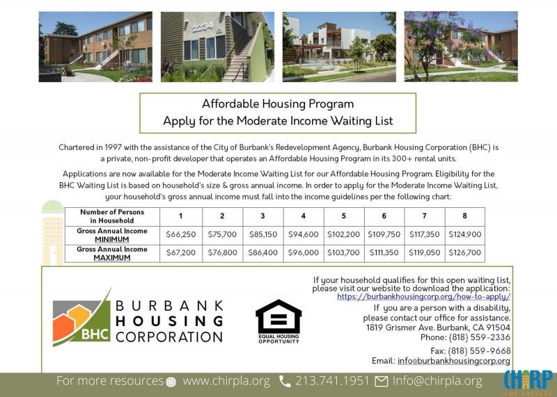 Affordable Housing Program Burbank Housing Corporation Chirp LA
